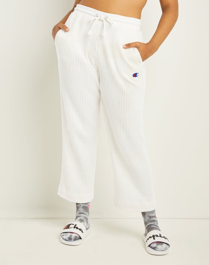 Champion Broek Dames - Wit - Waffle Knit Wide-Leg ( 596240-INK )